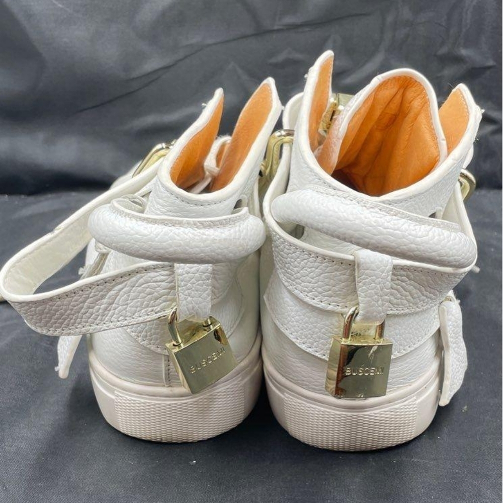 BUSCEMI Unisex 100MM ALTA White Leather 24kt Hrdw Hi-Top Sneakers Shoes Size 41 - Picture 9 of 12